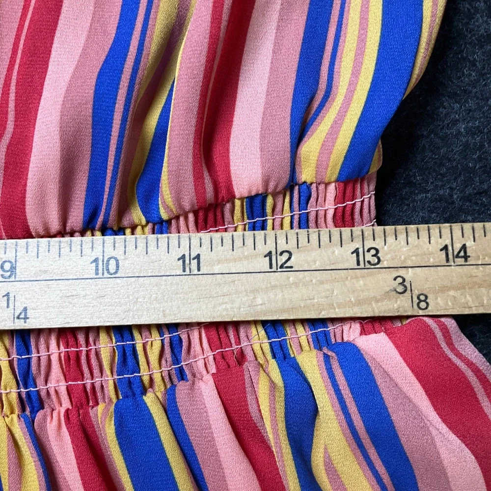 ModCloth Midi Dress Womens M Multi Color Stripe Smocked Mock Neck Boho Retro